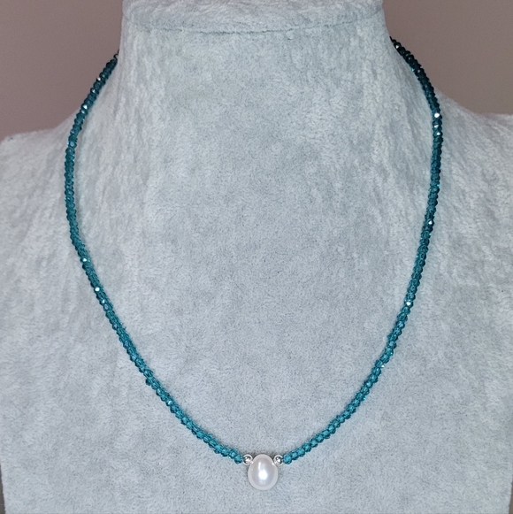 Artisan Jewelry - Beautiful Teal Grandidierite and Pearl Choker